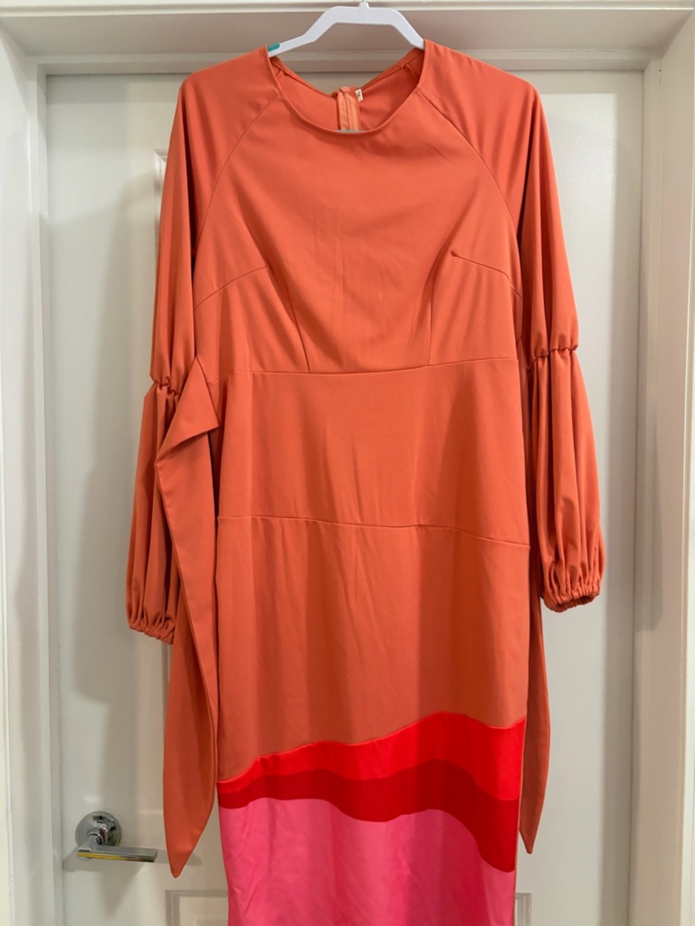 SHEIN Orange Colorblock Long Sleeve Midi Dress